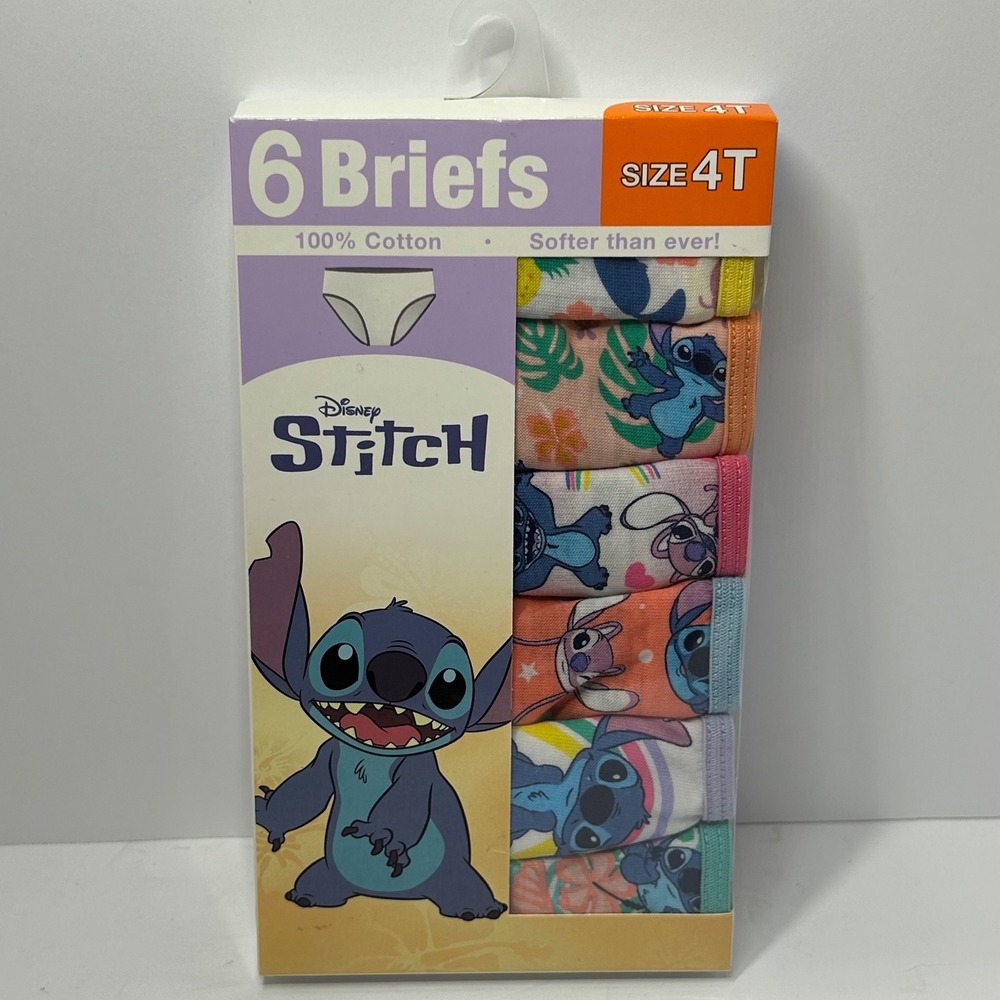 Disney Stitch Girls 6 Pack Cotton Briefs Underwear Multi Color Size 4T New